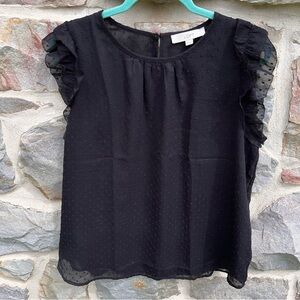 LOFT Black Swiss Dot Ruffle Trim Sleeveless Blouse Large